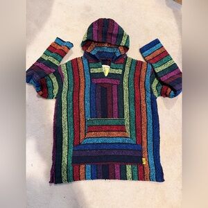 Vtg 90s Iguana Jack Multicolor Striped Baja Hoodie. Sz L